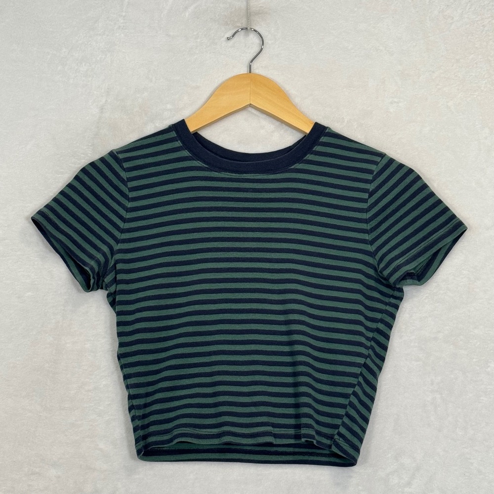 Hollister Green Striped Crop Top Medium